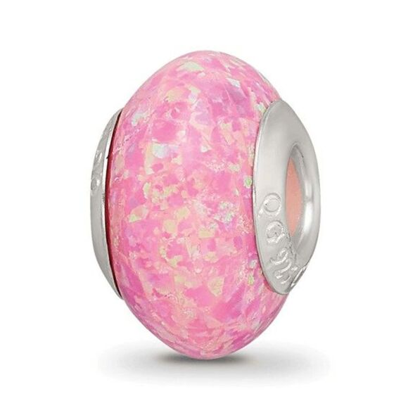 New Sterling Silver Reflections Pink Synthetic Opal Mosaic Bead - Picture 1 of 3